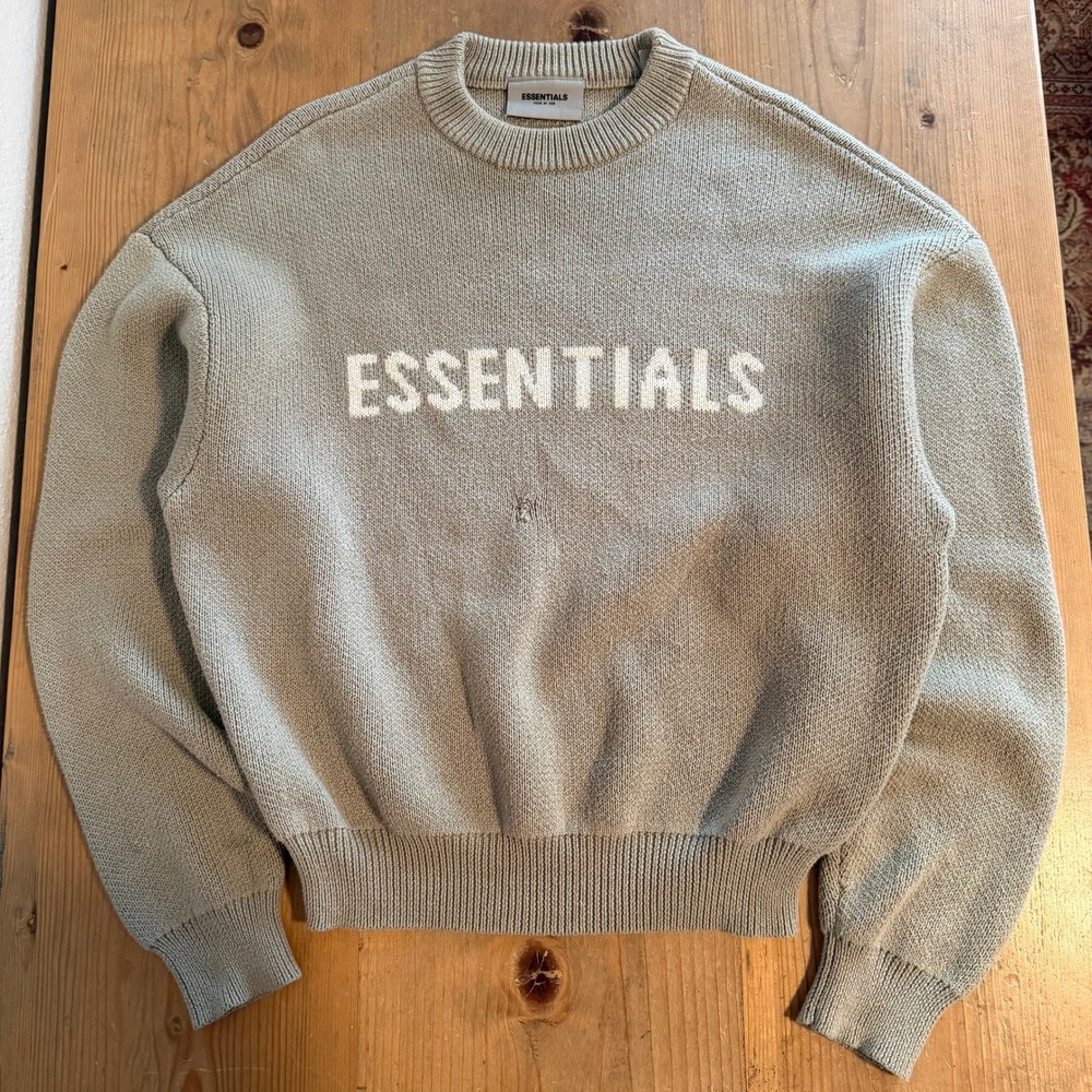 Fear of God Essentials Knit Sweater Sage Green Logo Pullover Kids Size L 10